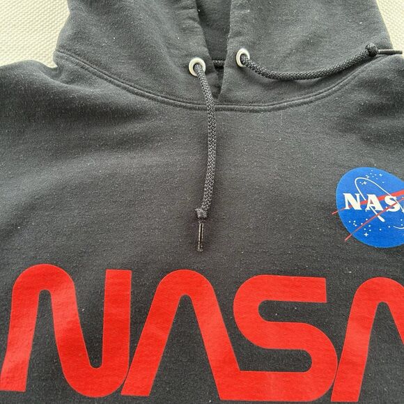 Bowery NASA Hoodie W/Sleeve Emblems Black Sweatshirt Mens Size M Gently Worn - Picture 3 of 9